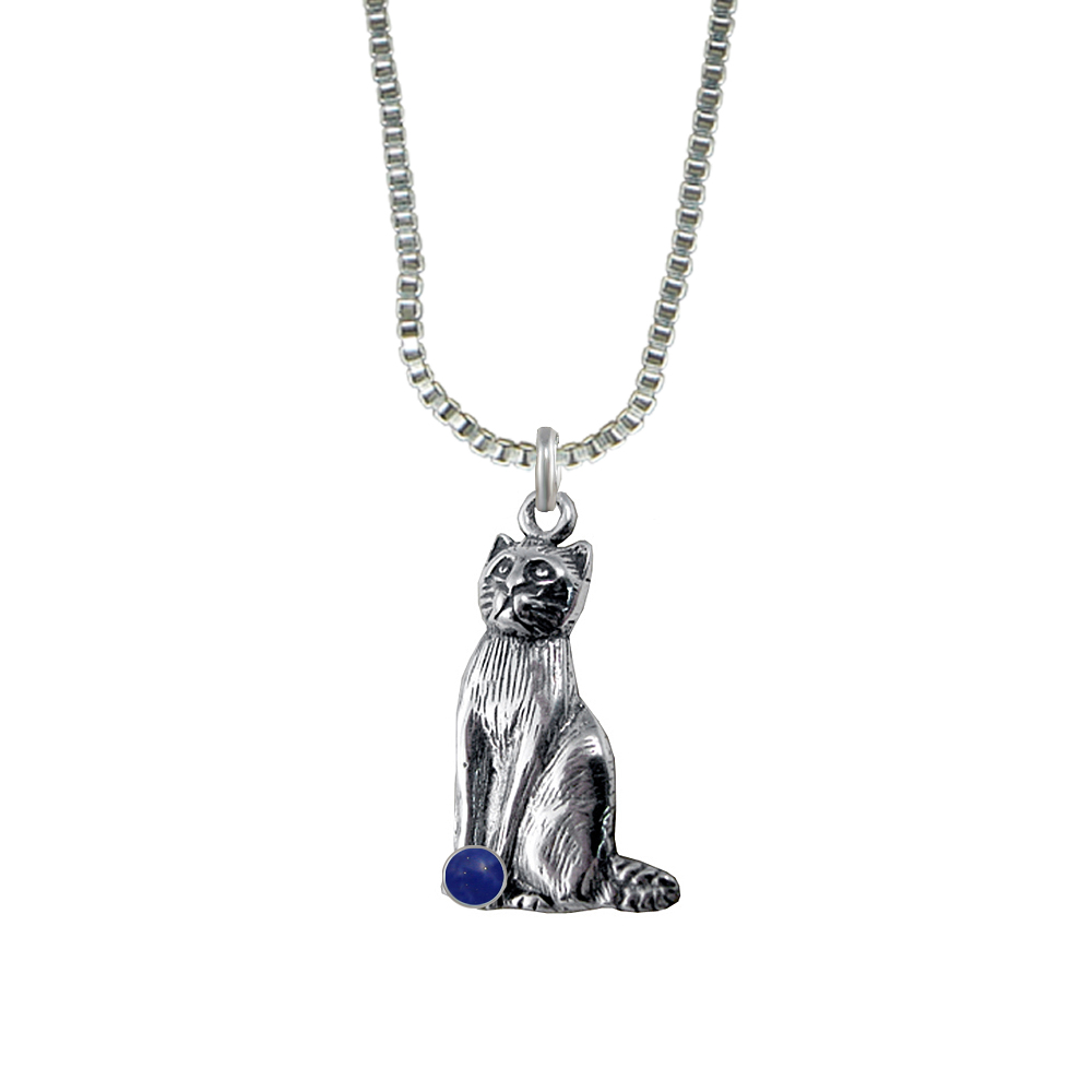 Sterling Silver Regal Cat Pendant With Lapis Lazuli